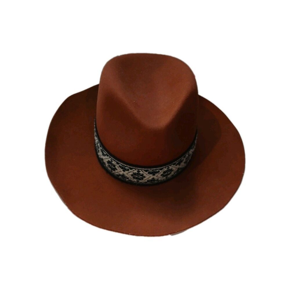 Olive & Pique Wide Brim Western Cowboy Hat Brown Felt Boho Ranch Style Womens